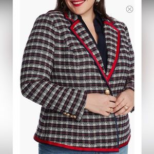Court & Rowe Satin Trim Plaid Tweed Blazer (Plus Size) - NEW